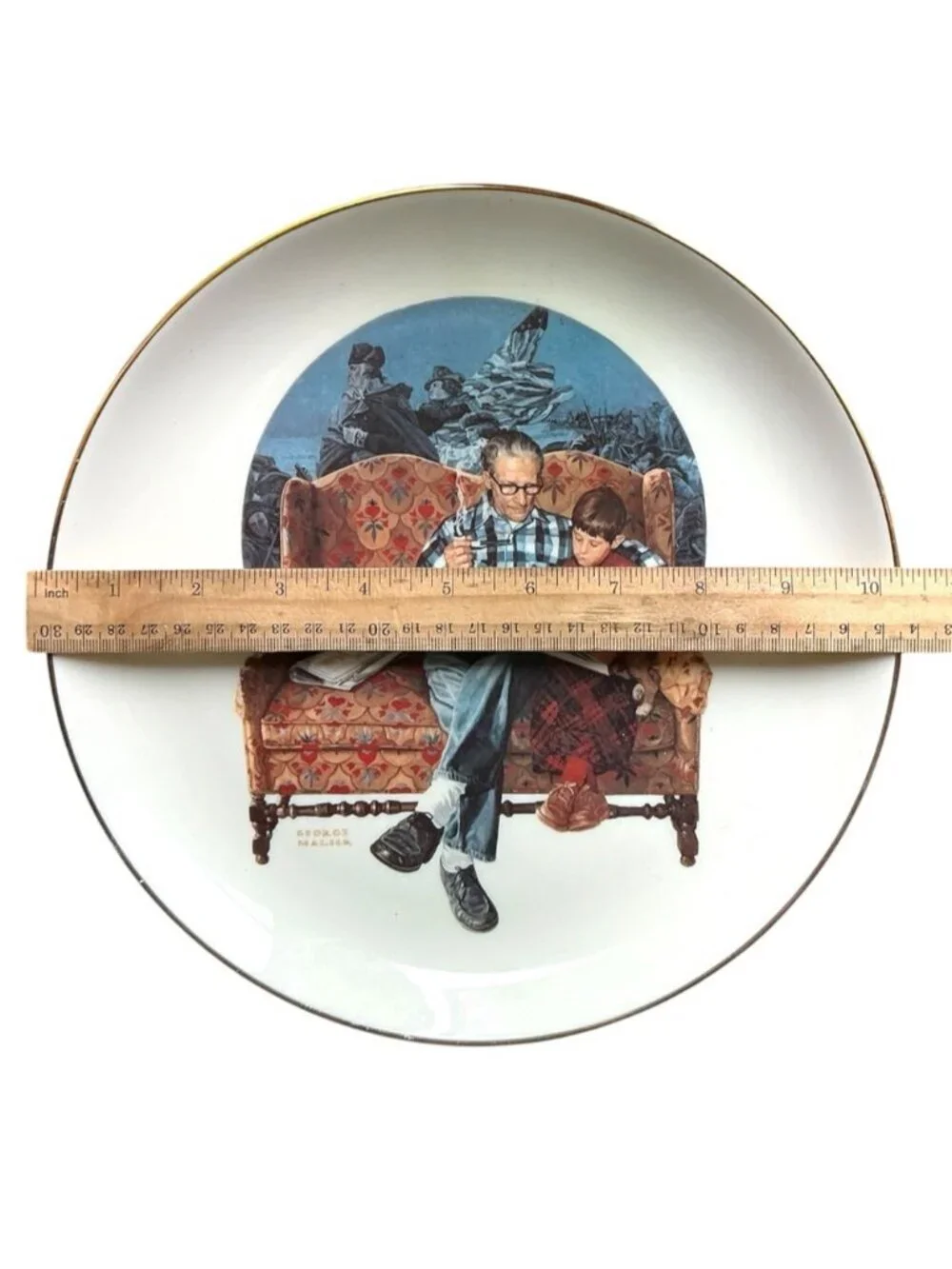 George Malick 1976 Bi Centennial Collector Plate Grandfather Reading to Child